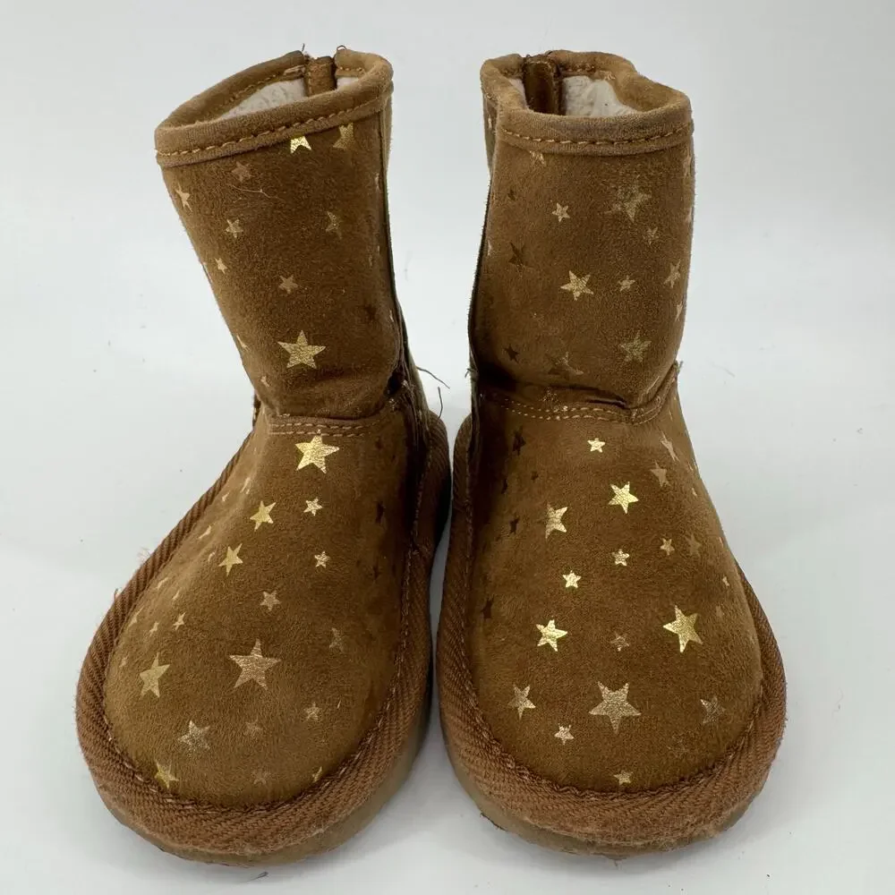 Baby Gap Toddler Boots Brown Gold Star Boots Zip Up Boots Size 6